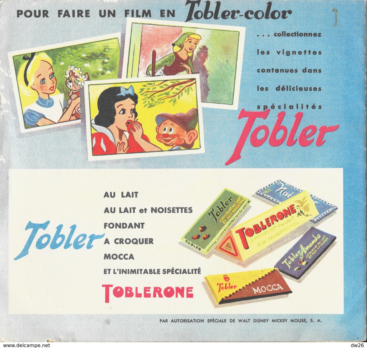 Publicité: Chocolat Tobler: Faites Un Film D'un Coup De Pouce (vignettes): Alice Au Pays Des Merveilles, Blanche Neige - Chocolat