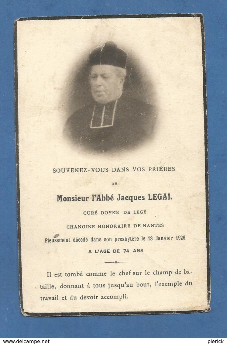 IMAGE GENEALOGIE FAIRE PART AVIS DECES RELIGIEUX ABBE LEGAL LEGE NANTES - Décès