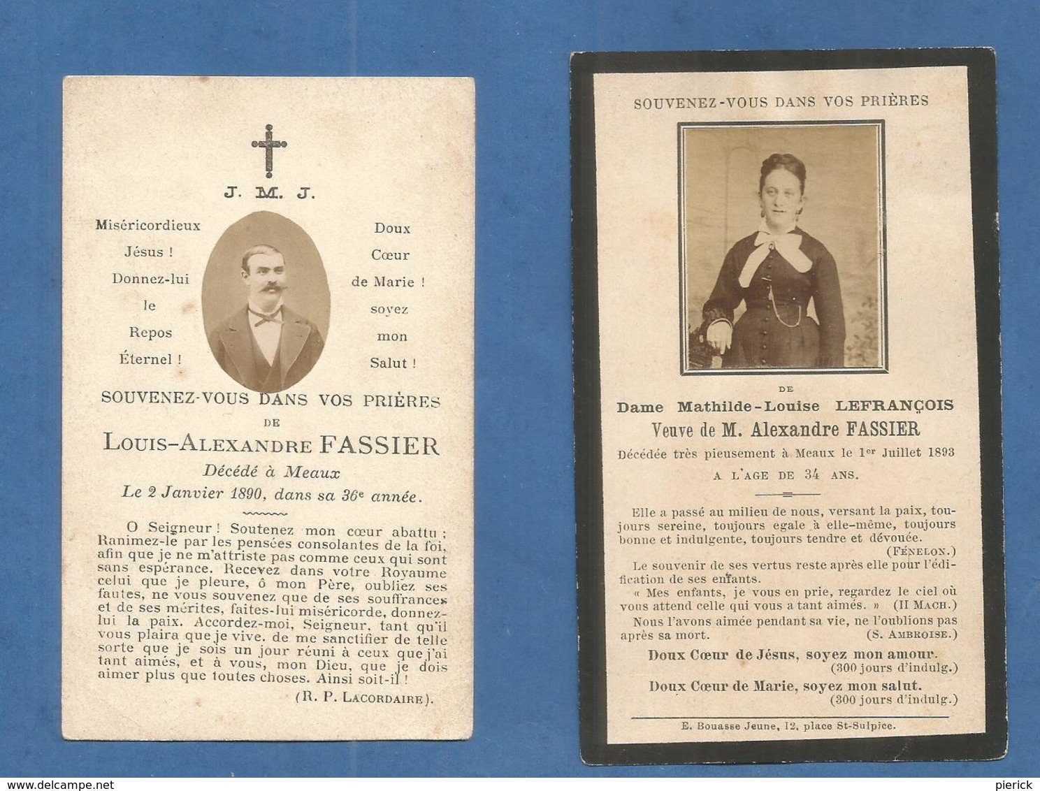 LOT 2 GENEALOGIE FAIRE PART CARTE MORTUAIRE DECES DAME FASSIER LEFRANCOIS 18901893 MEAUX - Décès