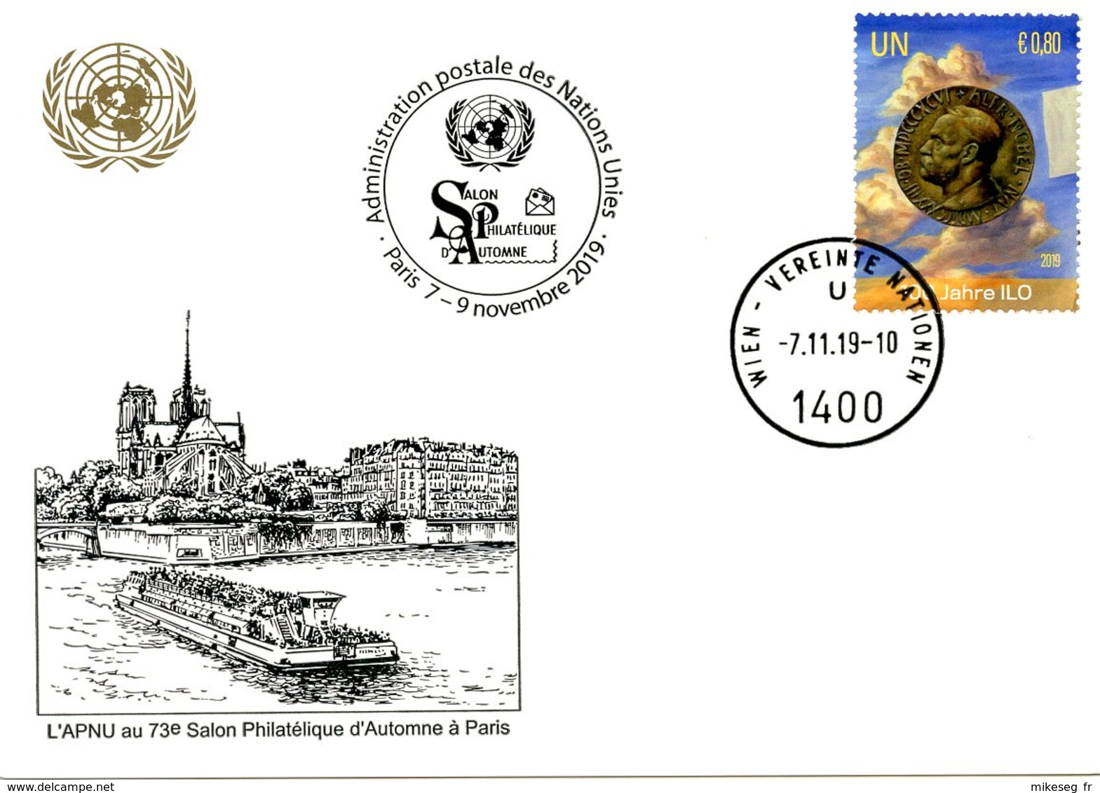 ONU Vienne 2019  - White Card Paris 7-9 Novembre 2019 - 100 Jahre ILO - Cartes-maximum