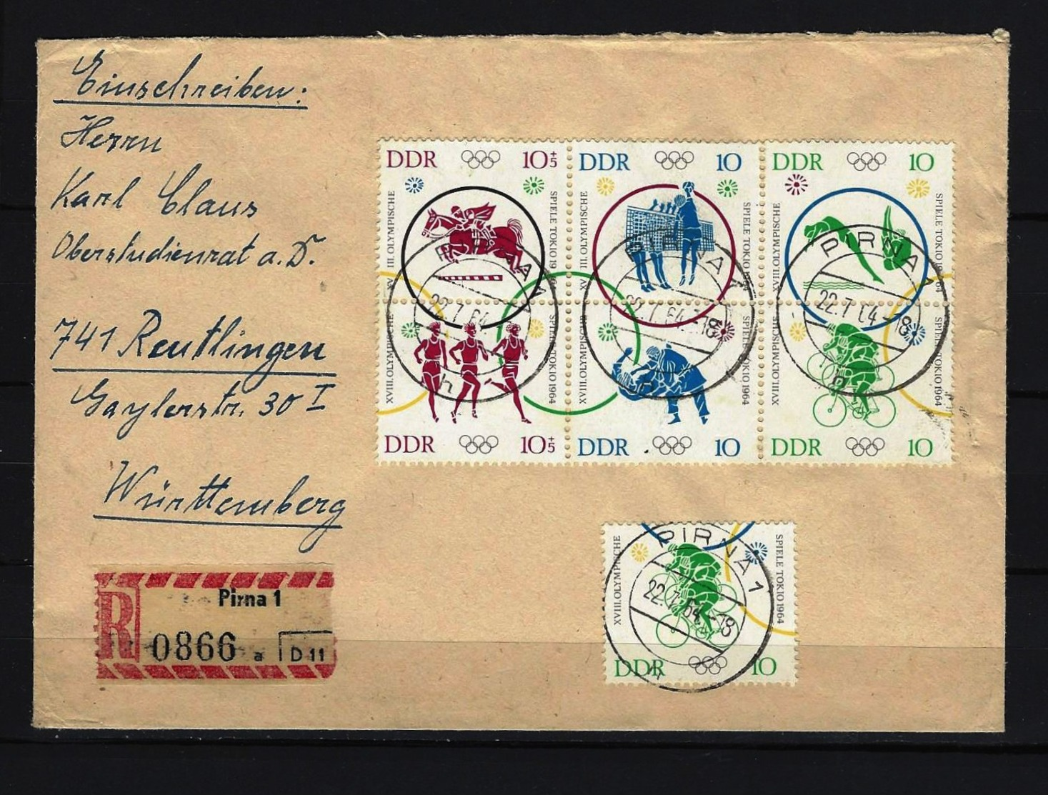 DDR - RECO-Beleg Mi-Nr. 1039 - 1044 Sechserblock Stempel PIRNA - Autres & Non Classés