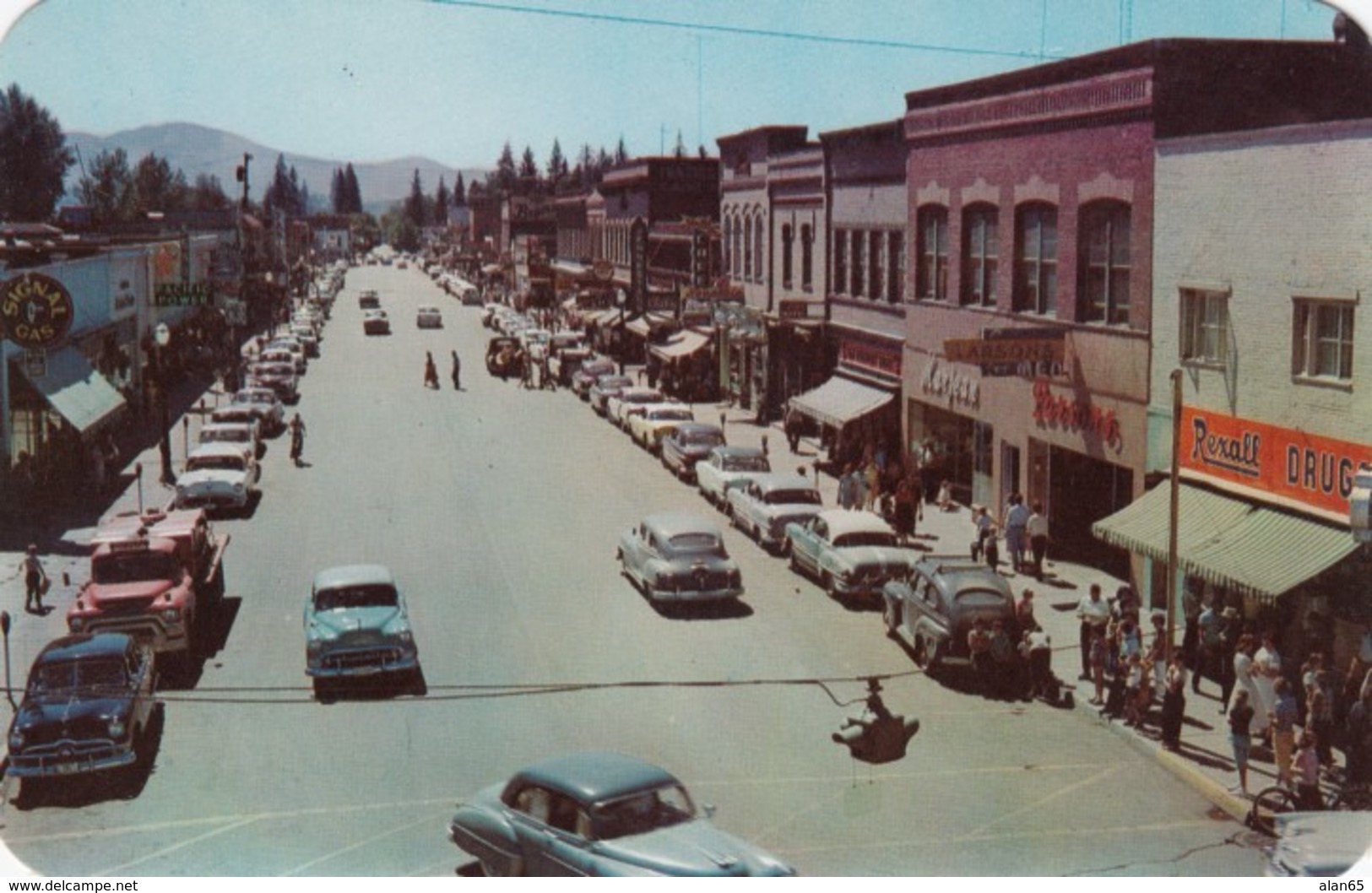 Sandpoint Idaho, Main Street Scene, Business District Rexall Drug Store, Autos, C1950s Vintage Postcard - Autres & Non Classés