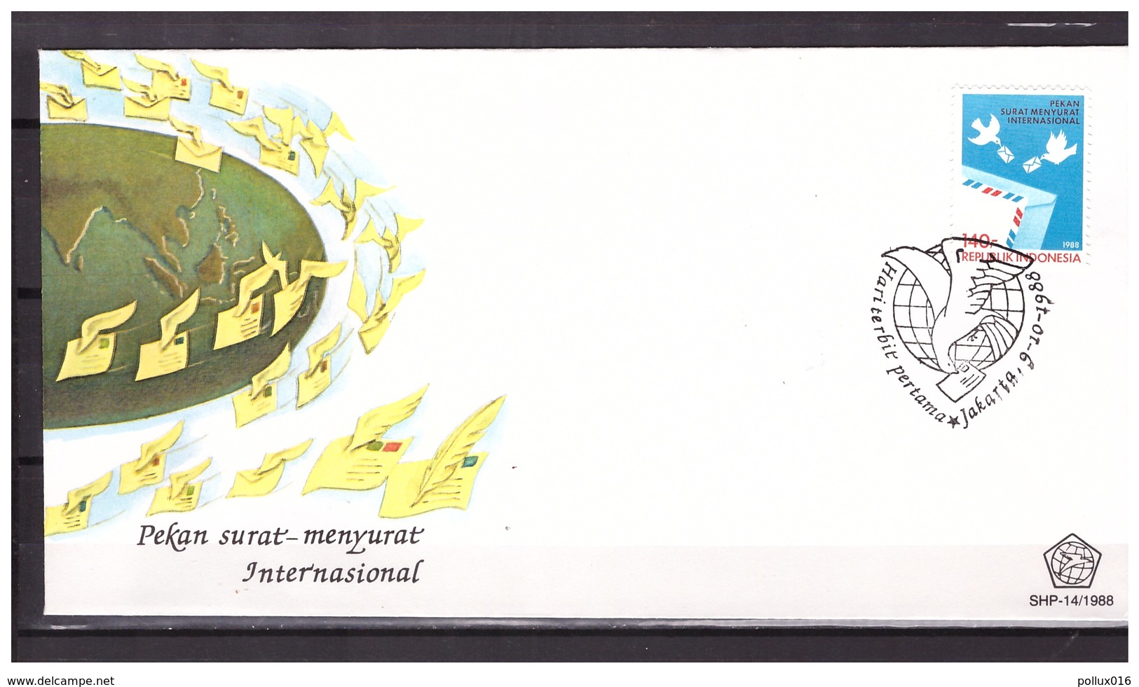 Indonesia 1988 FDC SHP 14 International Letter Writing - Indonesia