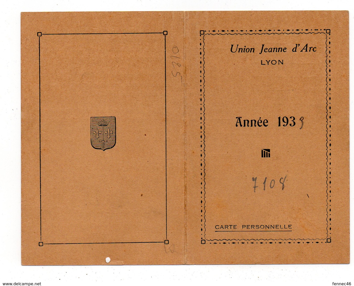 Carte De Membre De L'UNION JEANNE D'ARC LYON -  1933 (O125) - Ex-libris