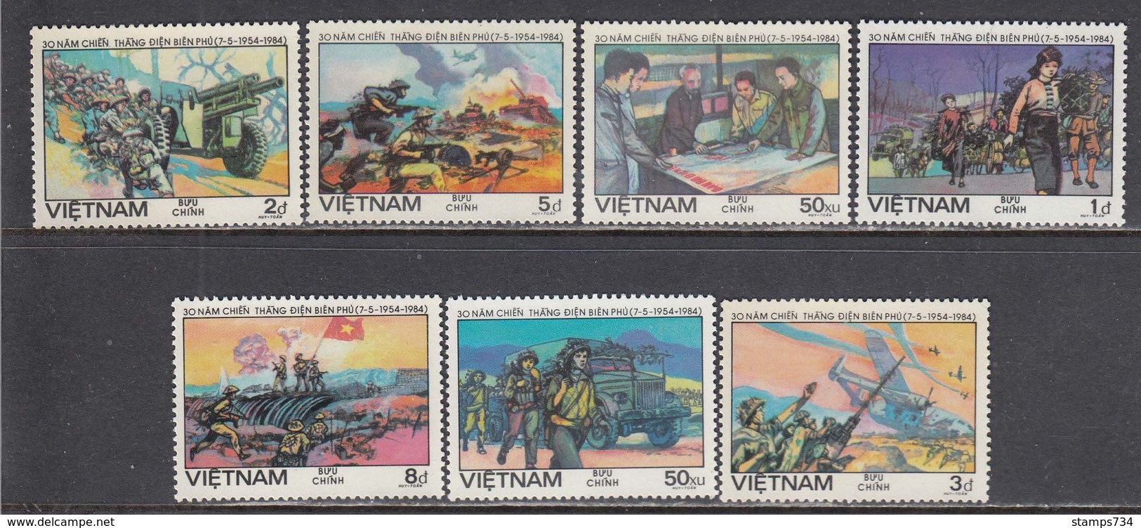 Vietnam 1984 - 30th Anniversary Of The Battle Of Dien Bien Phu, Mi-Nr. 1444-50, Perf., MNH** - Vietnam