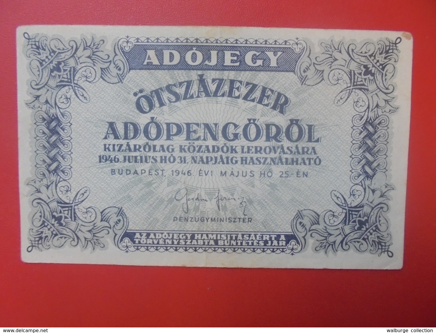 HONGRIE 500.000 ADOPENGÔ 1946 PEU CIRCULER (B.5) - Ungarn