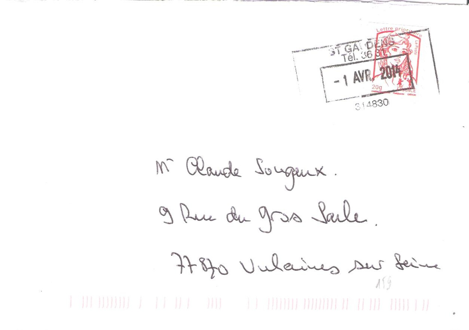 Marianne De SCHIAFFA Lettre Prioritaire Iblitéré Cachet De Service De SAINT GAUDENS - 1961-....