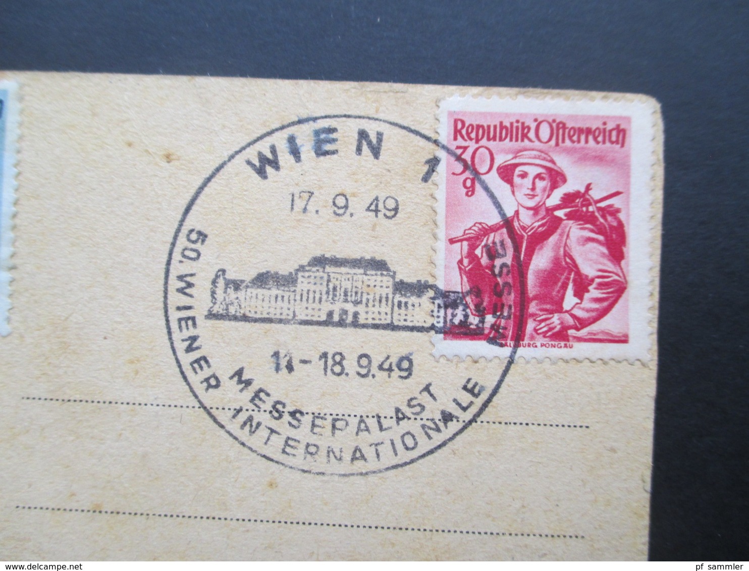 AK Österreich 1949 / 50 Wien I Michaeler Burgtor Rückseitig Trachten Mit 2 Verschiedenen SST Messepalast - Storia Postale