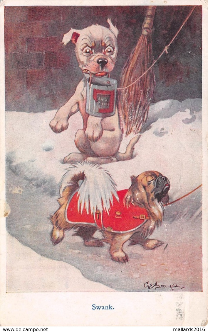 ARTIST SIGNED, G E STUDDY - COMIC DOGS - TITLED "SWANK" ~ AN OLD POSTCARD #97502 - Chiens