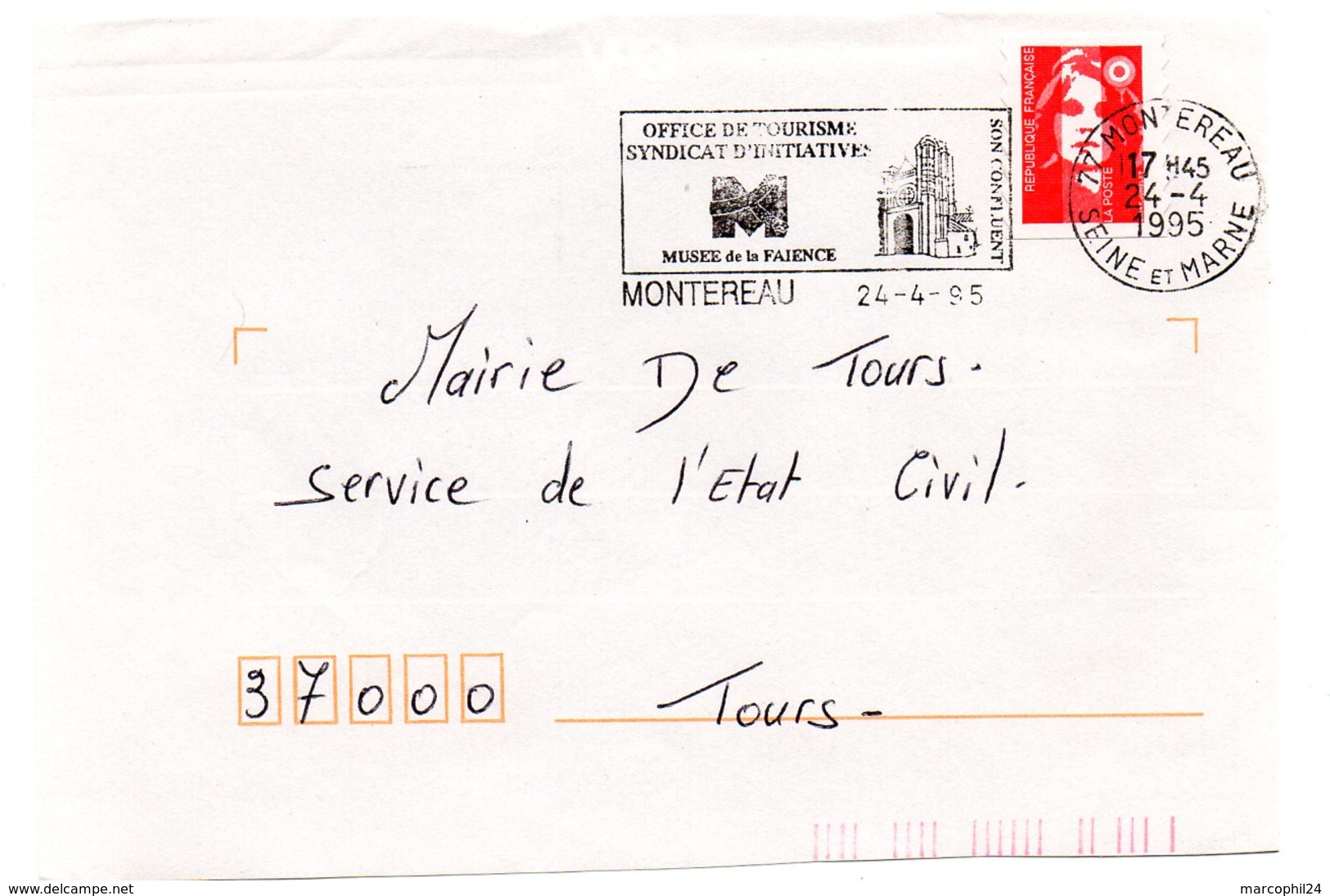 SEINE Et MARNE - Dépt N° 77 = MONTEREAU 1995 =  FLAMME SECAP = OFFICE DE TOURISME / SYNDICAT INITIATIVE / MUSEE FAIENCE - Mechanical Postmarks (Advertisement)