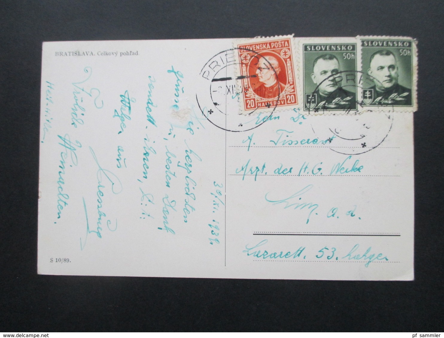 Slowakei AK 1939 Bratislava Celkovy Pohlad Stempel Prievoz MiF Slovesko / Sloveska Posta - Storia Postale