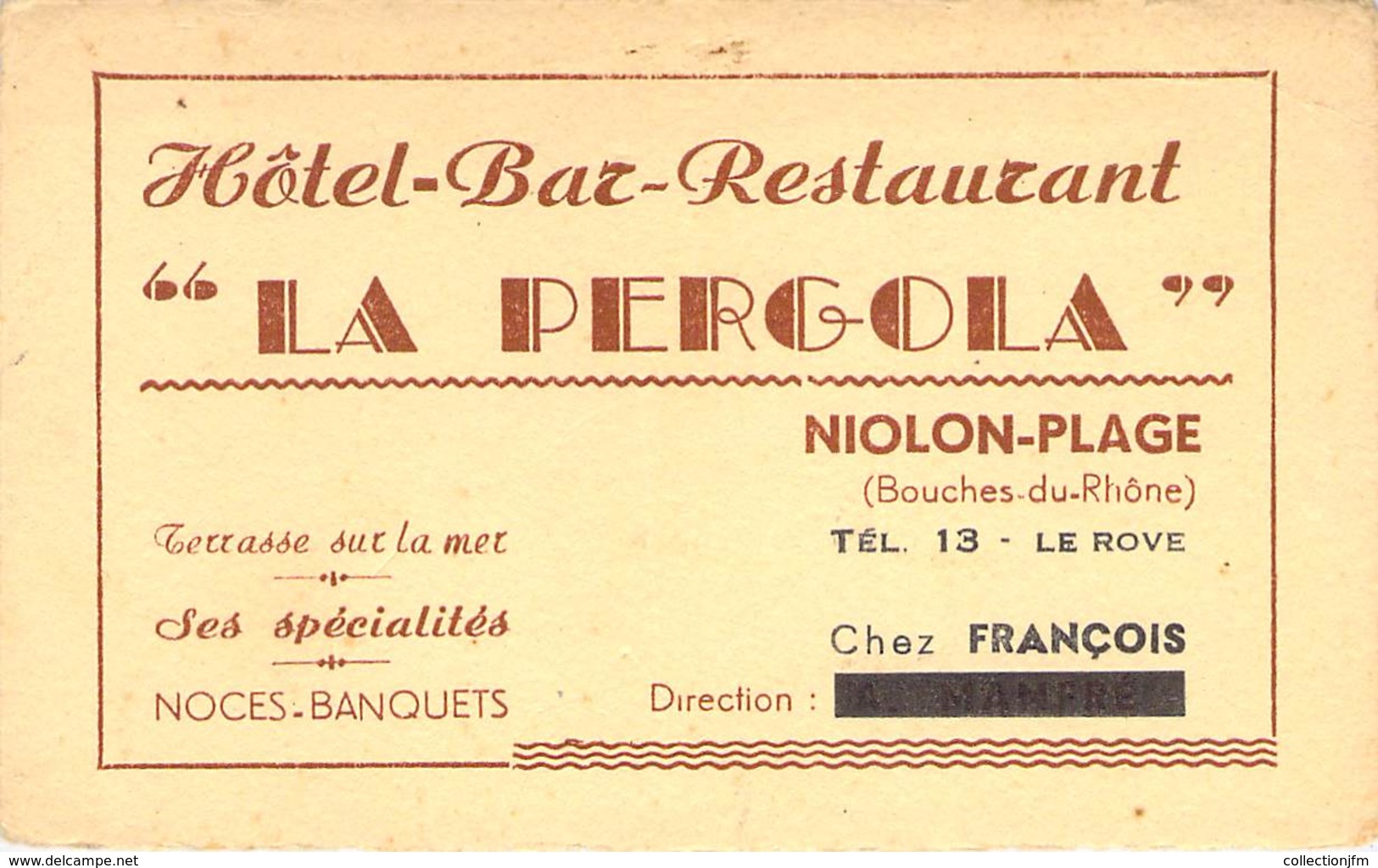 CPA / CARTE DE VISITE FRANCE 13 "Niolon Plage, Hotel Restaurant La Pergola" - Autres & Non Classés