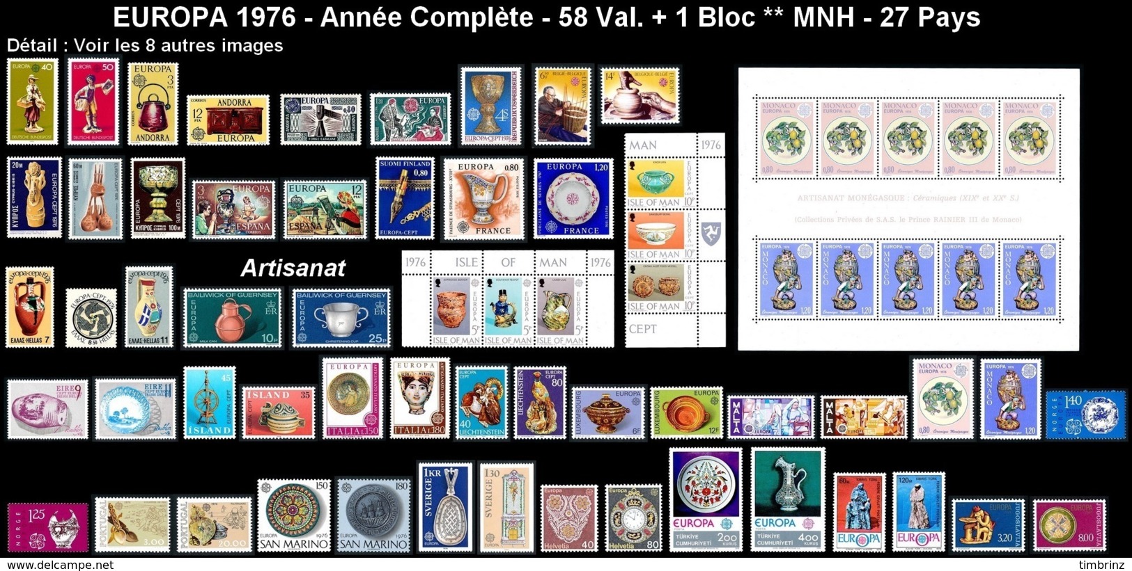 EUROPA Année Complète 1976 ** MNH TB  Cote= 180,90 EUR - 58 Val. + 1 Bloc ; Artisanat: 27 Pays  ..Réf.DIV20150 - Années Complètes