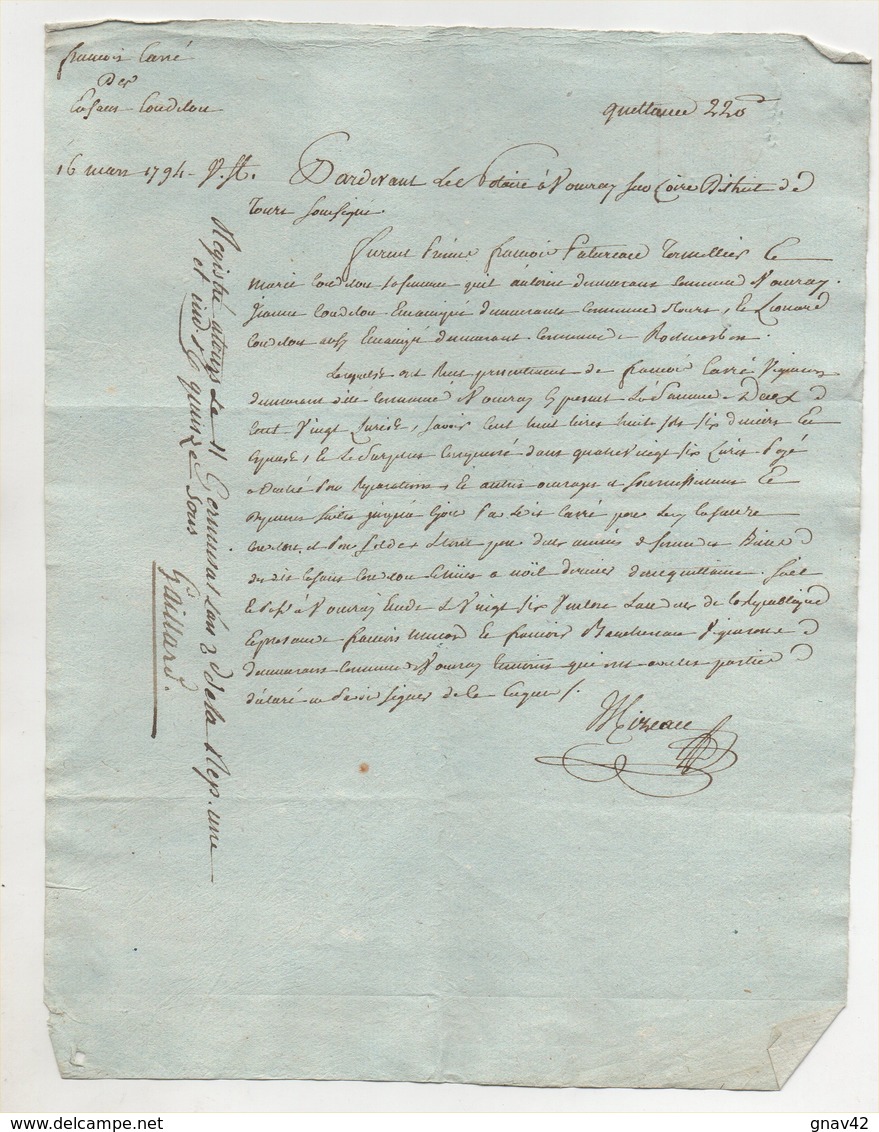 Touraine Comprenant 4 Papiers Vouvray 1775 - Manuscripts