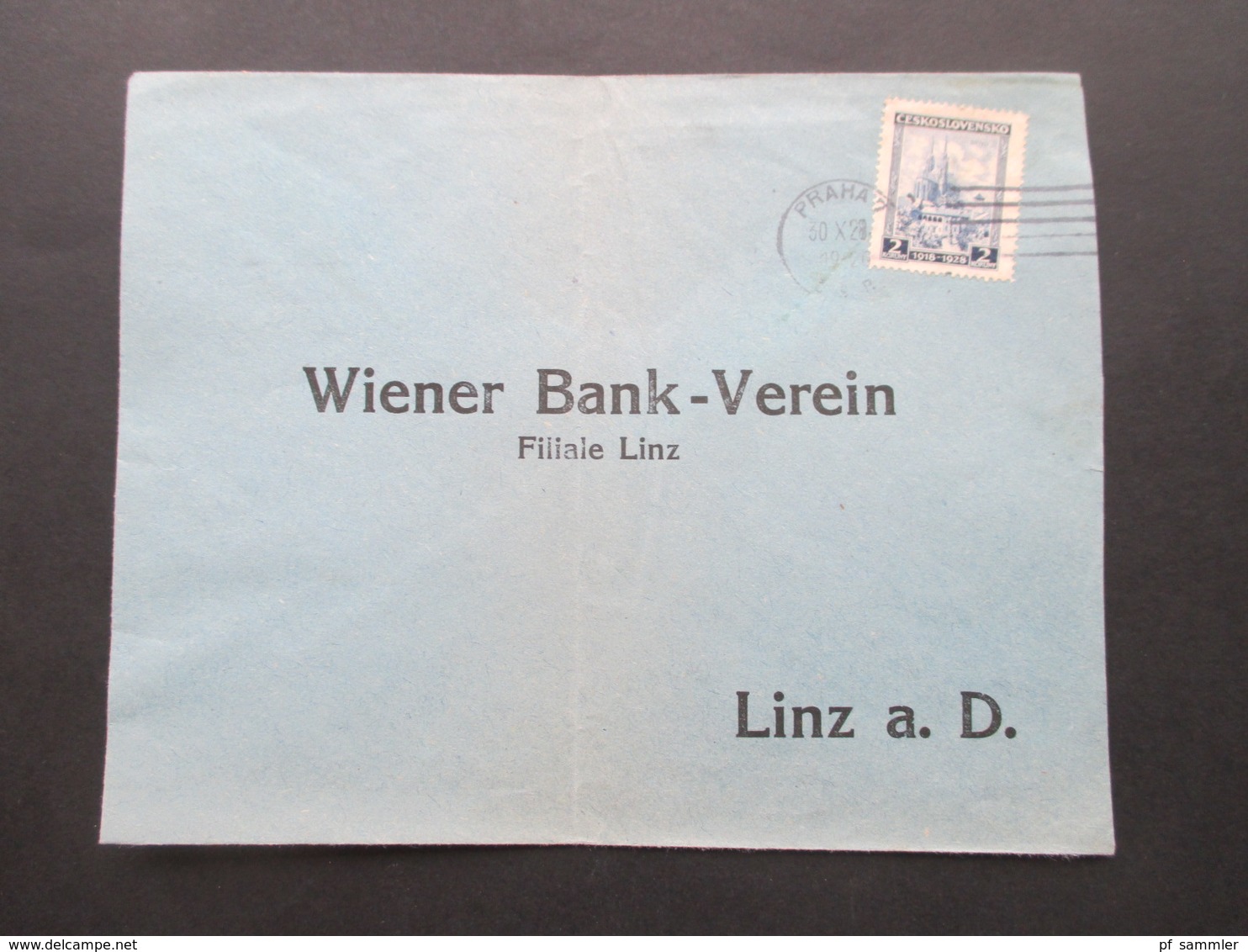 Tschechoslowakei 1928 10 Jahre Republik Nr. 273 EF An Den Wiener Bank Verein Filiale Linz - Brieven En Documenten