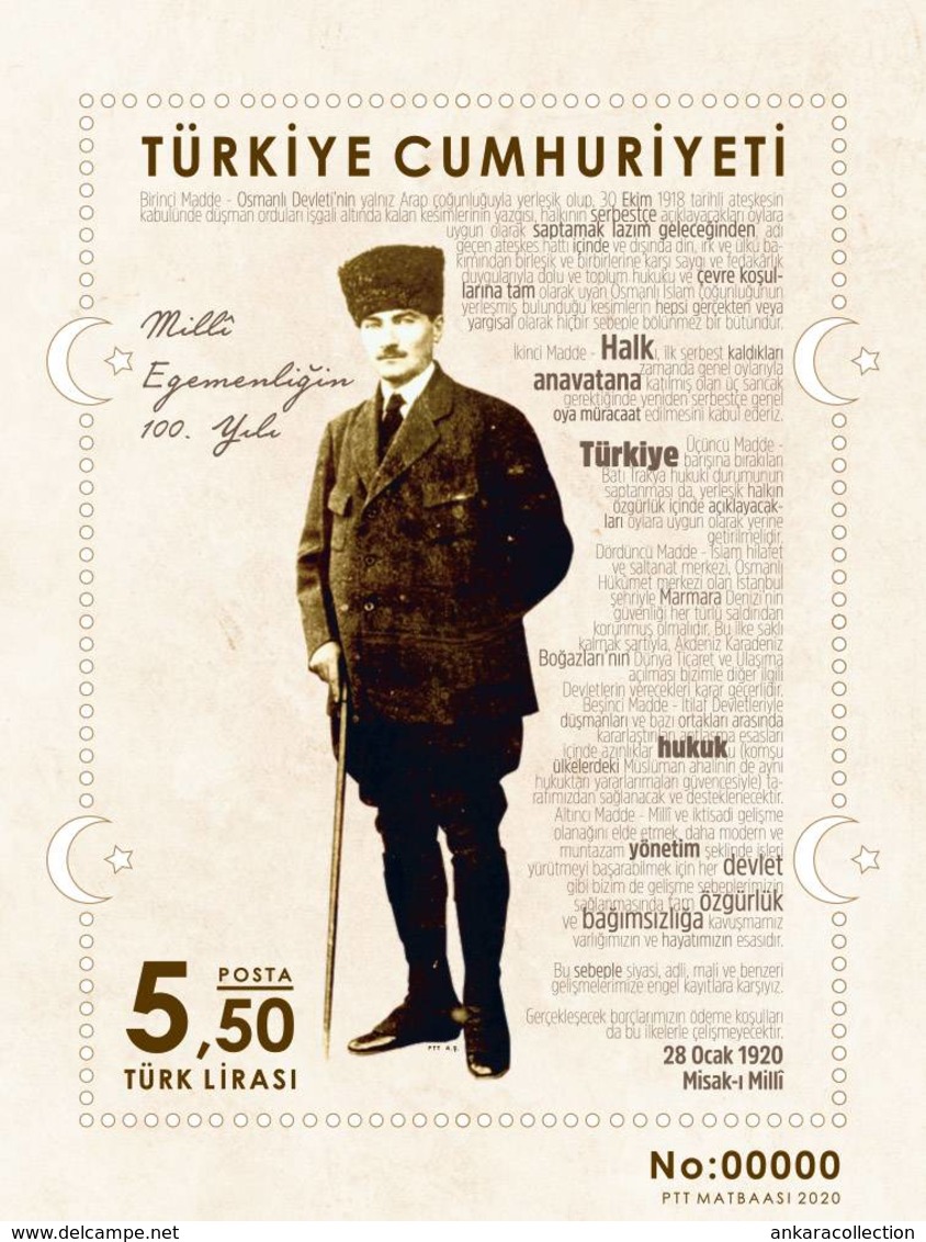 AC -  TURKEY BLOCK STAMP  - CENTENARY OF THE NATIONAL SOVEREIGNTY MUSTAFA KEMAL ATATURK MNH 28 JANUARY 2020 - Booklets