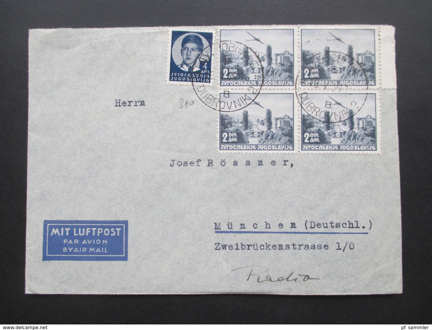 Jugoslawien 1939 Flugpost Par Avion Flugzeug MiF Dubrovnik Nach München Umschlag Mit Luftpost 5 Stempel!! - Lettres & Documents