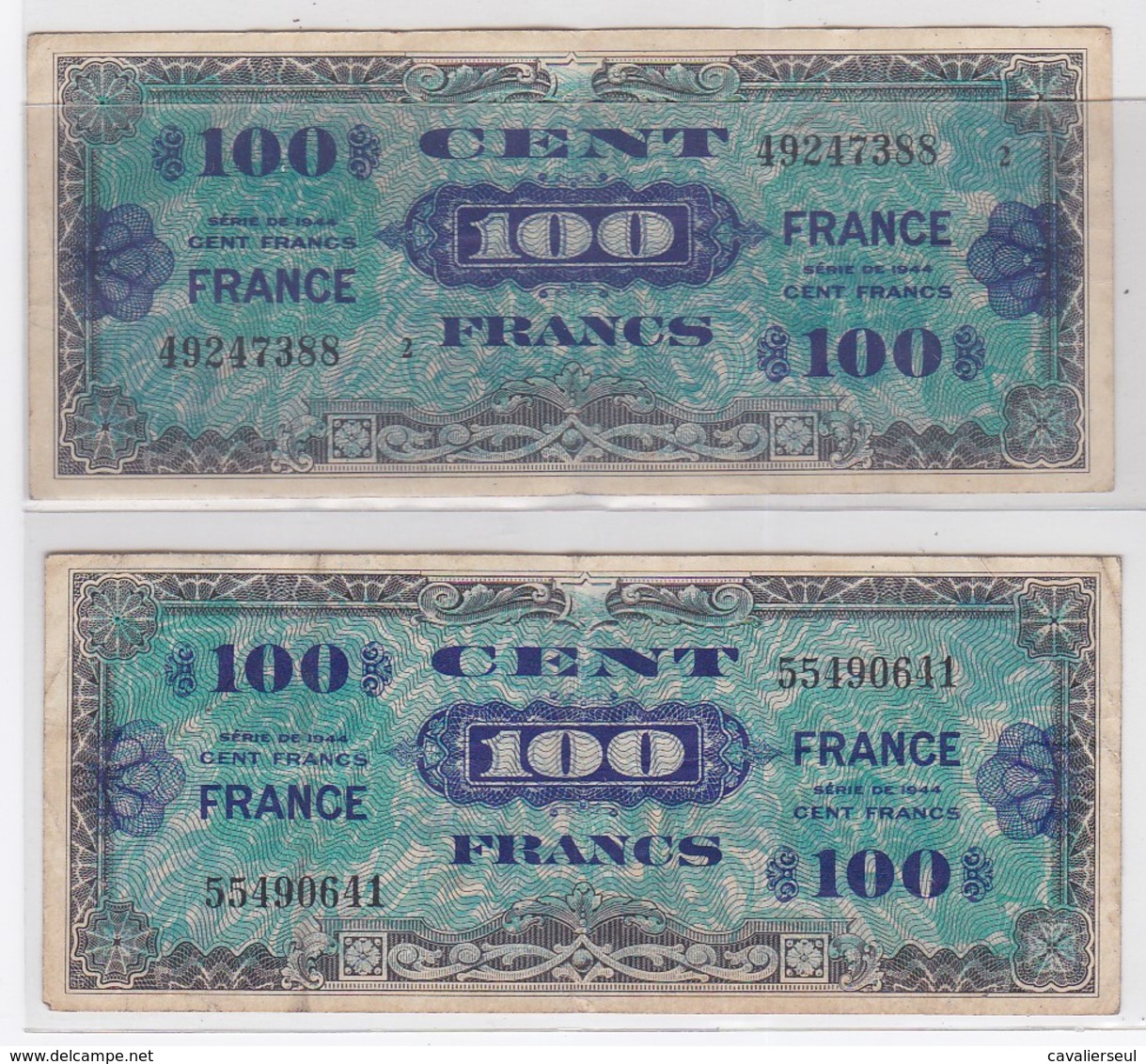 2 BILLETS De 100 FRANCS 1944 - 100 F 1942-1944 ''Descartes''