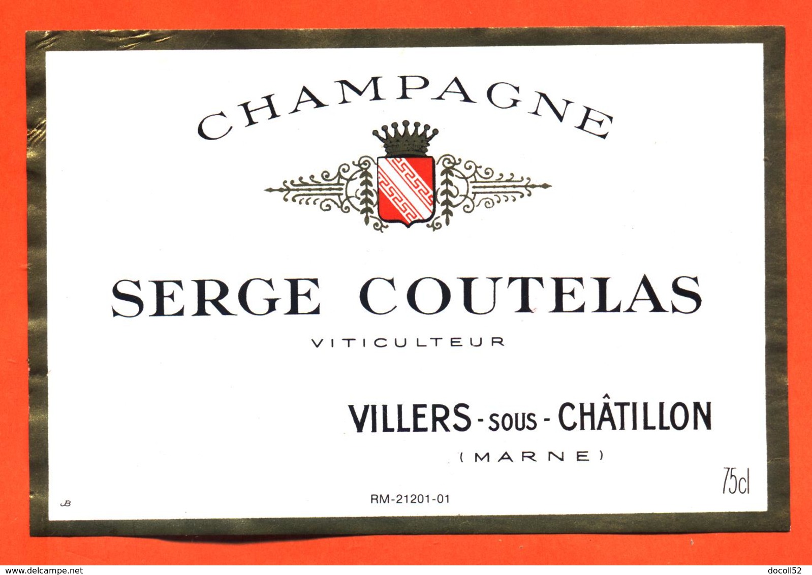 étiquette De Champagne Brut Serge Coutelas à Villers Sous Chatillon - 75 Cl - Champagne