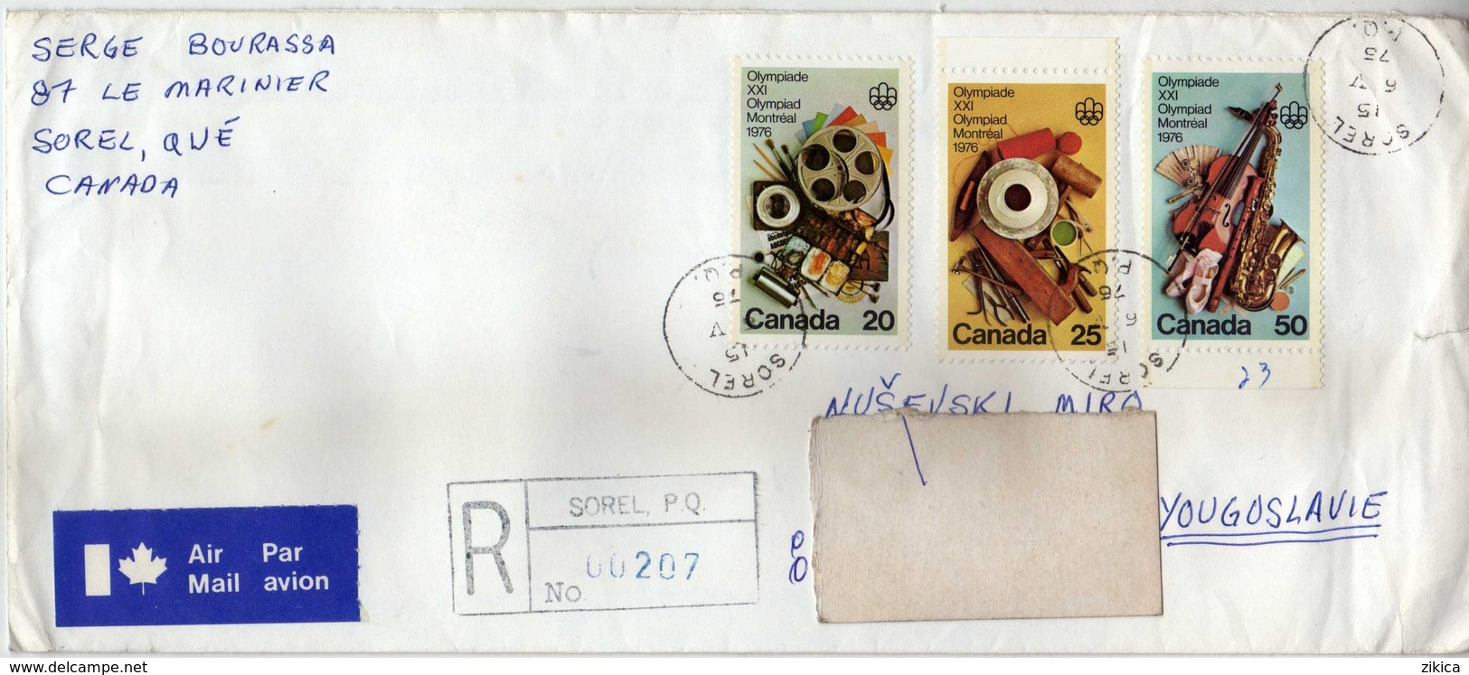 Canada Sorel Air Mail R - Letter 1976 Via Yugoslavia,Macedonia - Stamps Motive - 1976 Olympic Games - Montreal. 2 Scans - Lettres & Documents