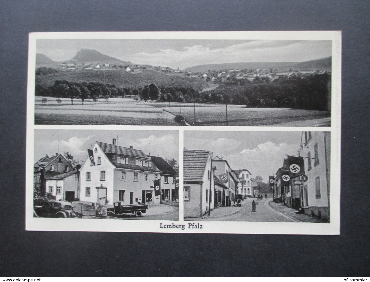 Alte Mehrbild AK Lemberg Pfalz Hakenkreuz Fahnen Gasthaus Monzinger Bierstube Oskar Huber Lemberg Pfalz - Hotels & Restaurants