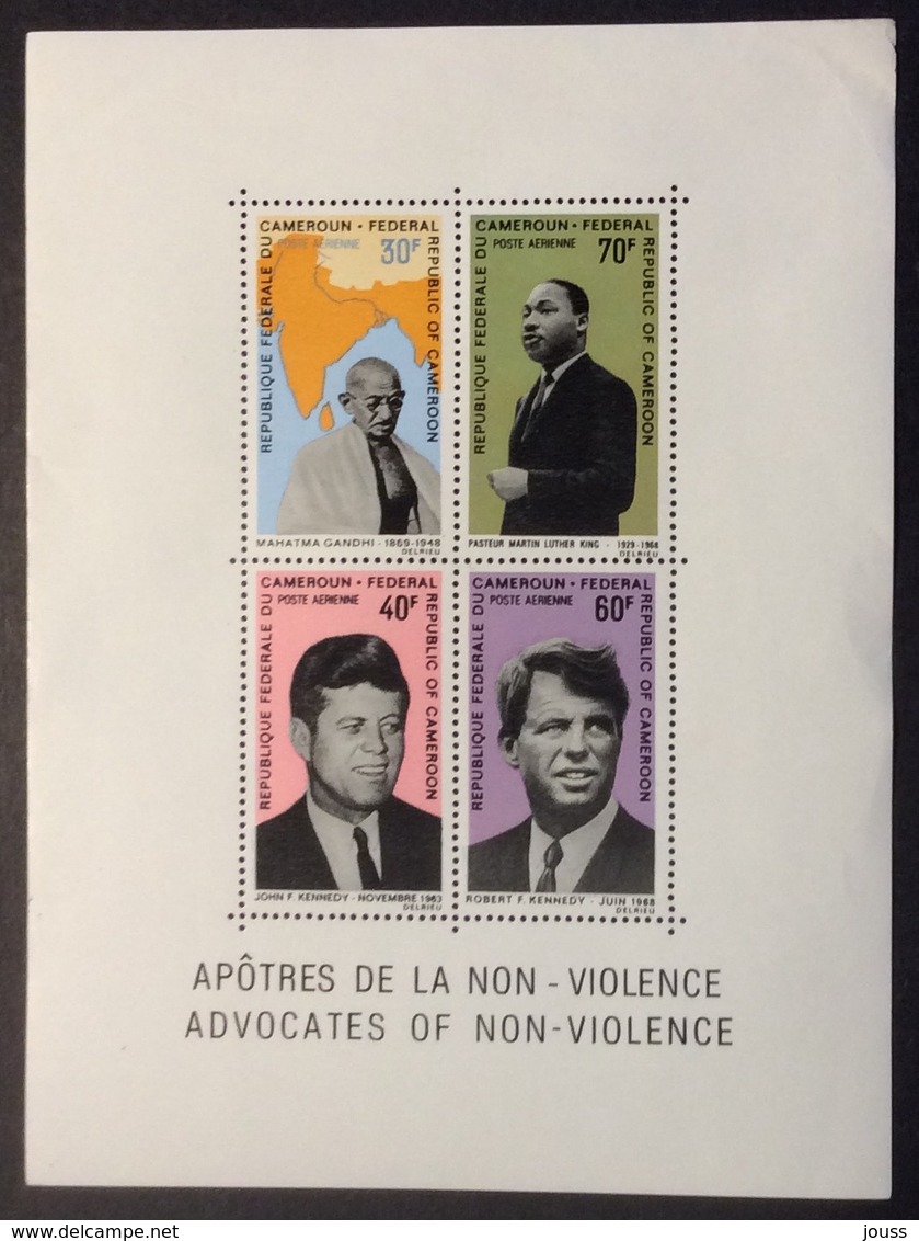 BF25 Cameroun Bloc Feuillet 5 Apôtres Non Violence Gandhi Martin Luther King John Et Robert Kennedy - Cameroun (1960-...)