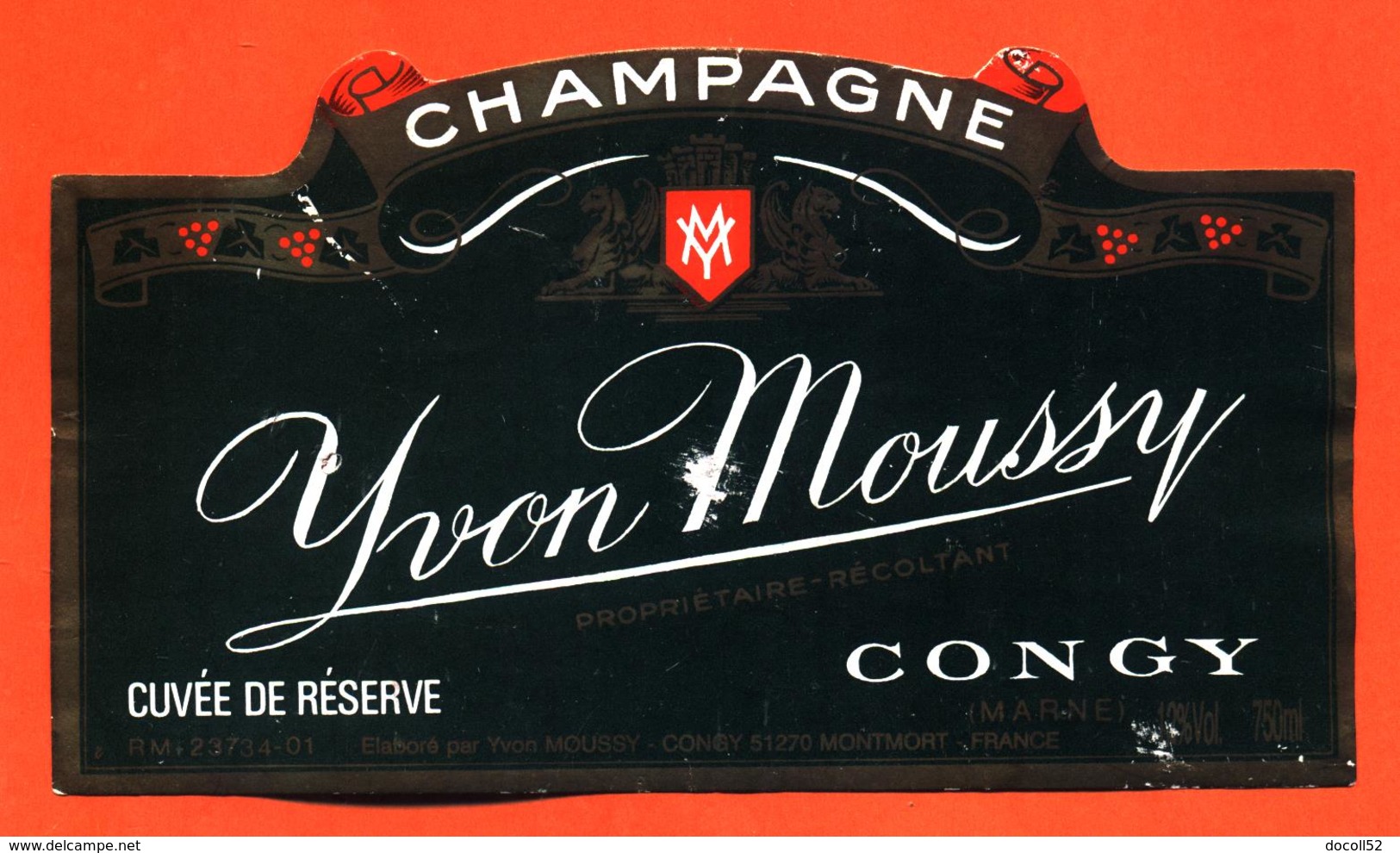 étiquette De Champagne Brut Yvon Moussy à Congy - 75 Cl - Champagne