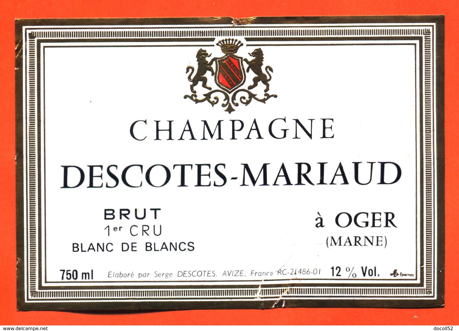 étiquette De Champagne Brut Descotes Mariaud à Oger - 75 Cl - Champagner