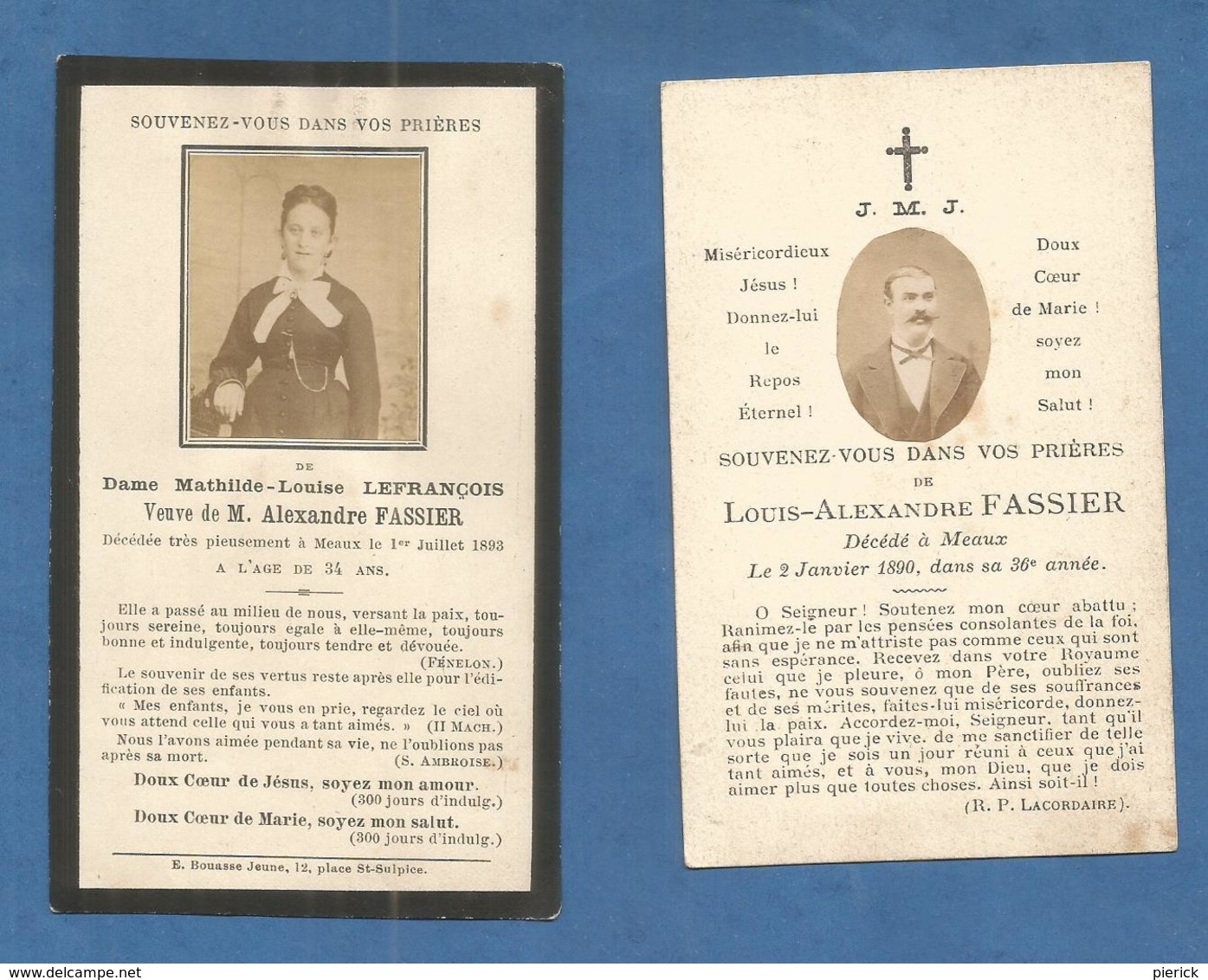 LOT 2 GENEALOGIE FAIRE PART CARTE MORTUAIRE DECES DAME FASSIER LEFRANCOIS 1890 1893 MEAUX - Décès