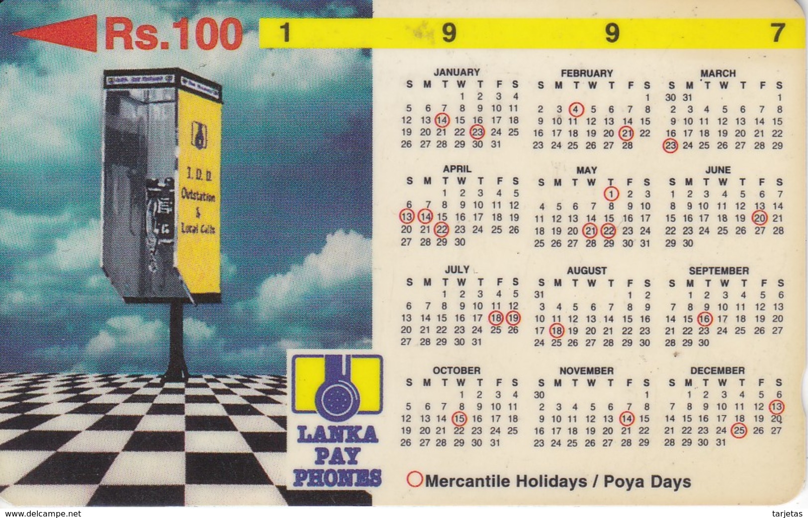 TARJETA DE SRY LANKA DE Rs.100 CALENDARIO 1997 (31SRLB) - Sri Lanka (Ceylon)