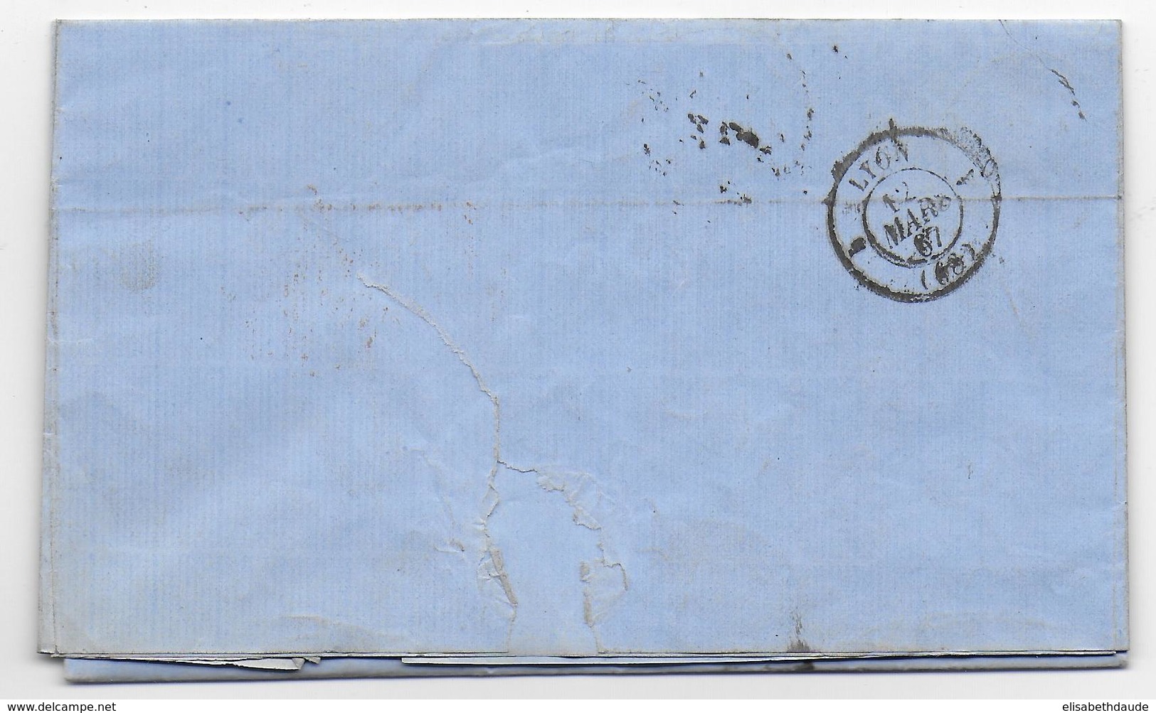 SUISSE - 1867 - Zum. 33 RARE Sur LETTRE De GENEVE => LYON Avec SUPERBE CACHET D'ENTREE - Brieven En Documenten