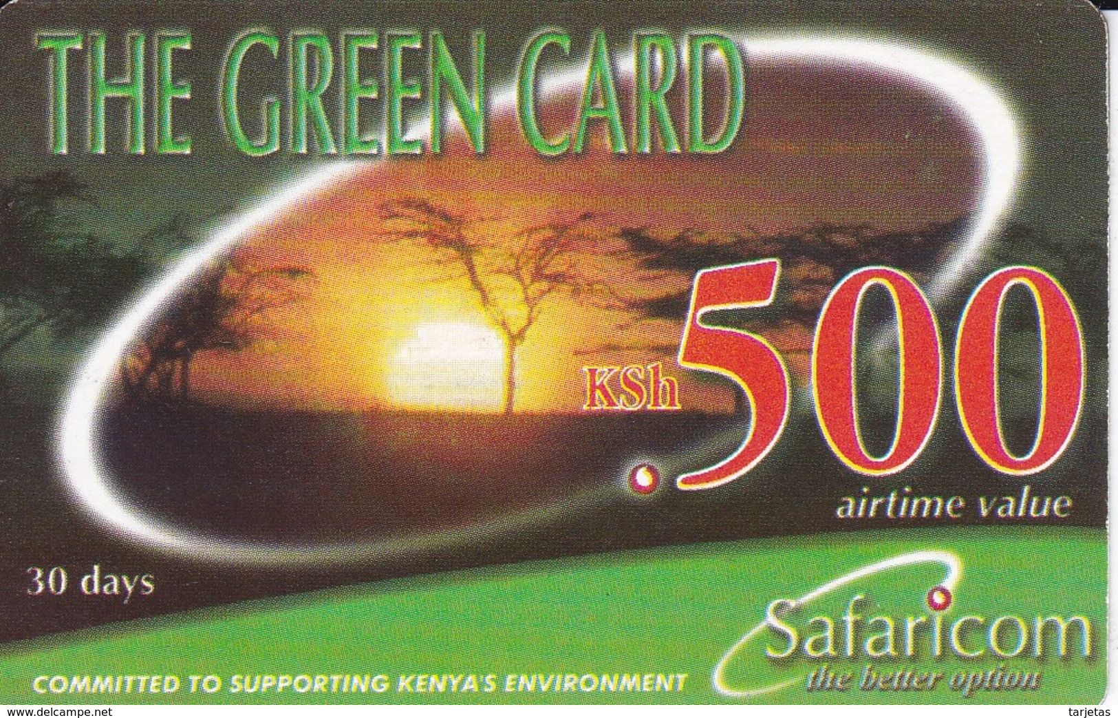 TARJETA DE KENIA DE GREEN CARD DE KSH 500 PAISAJE - PUESTA SOL -SUNSET DATE 30/06/2003 - Kenya