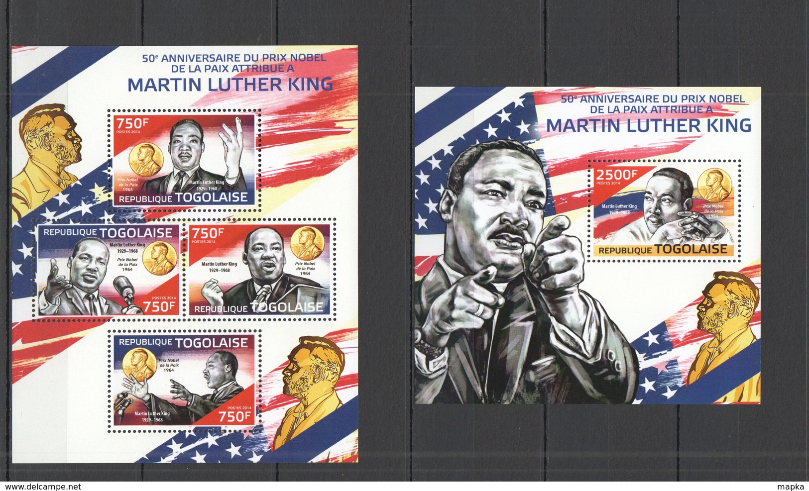 TG484 2014 TOGO TOGOLAISE FAMOUS PEOPLE NOBEL PEACE PRIZE MARTIN LUTHER KING KB+BL MNH - Martin Luther King