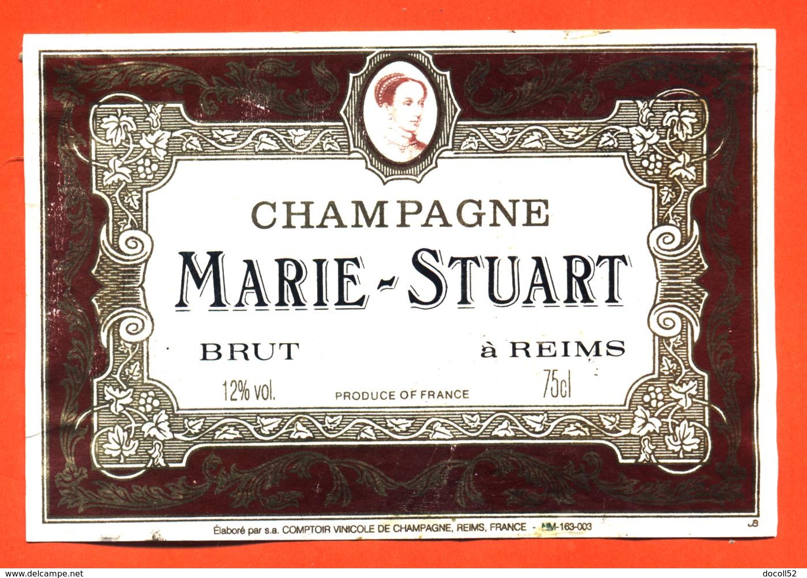 étiquette De Champagne Brut Marie Stuart à Reims - 75 Cl - Champagne