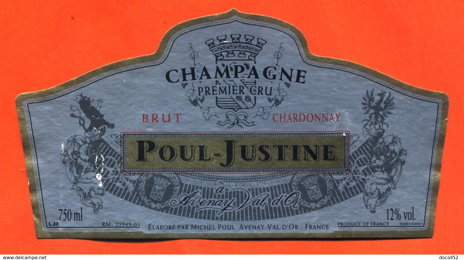 étiquette De Champagne Brut Poul Justine à Avenay Val D'or - 75 Cl - Champagne