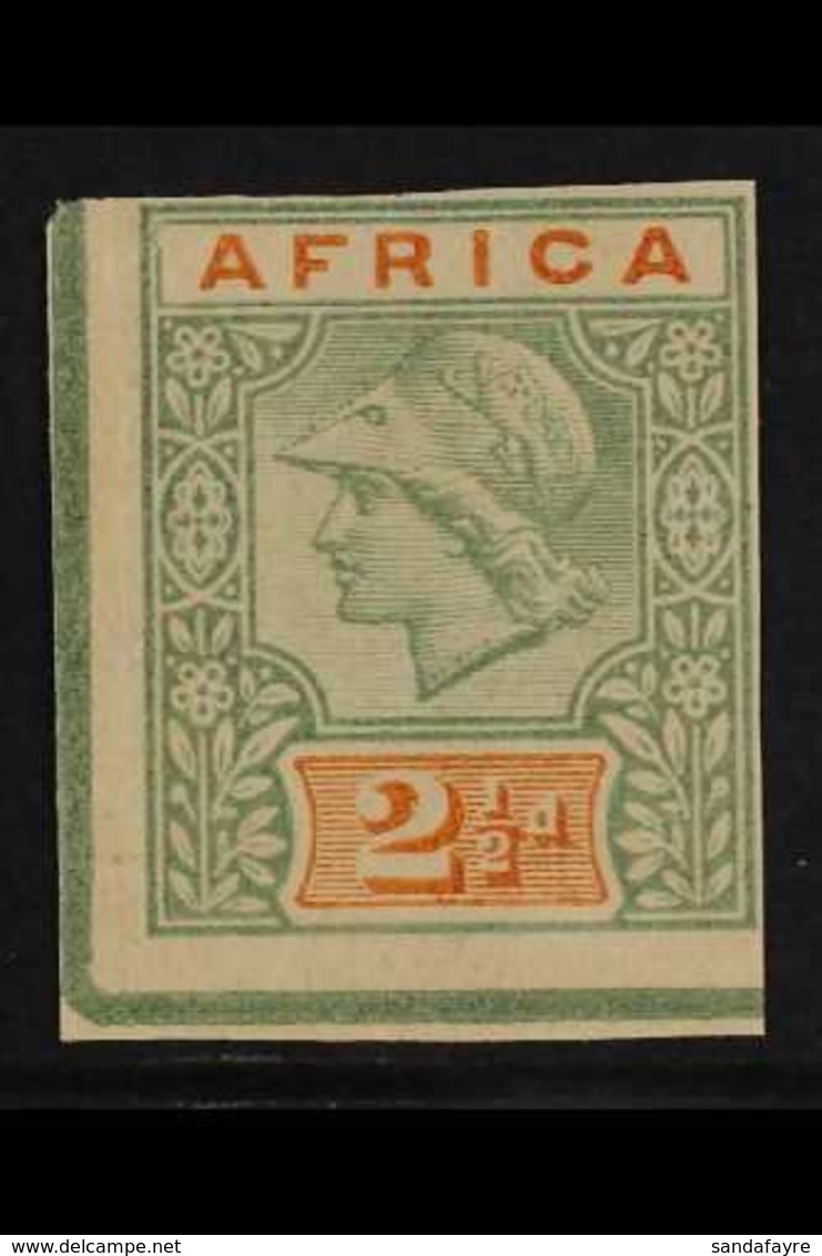 DE LA RUE ESSAY  1894  Minerva Imperf, 2½d Green & Orange, Inscribed "AFRICA," Mint Corner Example, Toned Gum, Small Gum - Autres & Non Classés