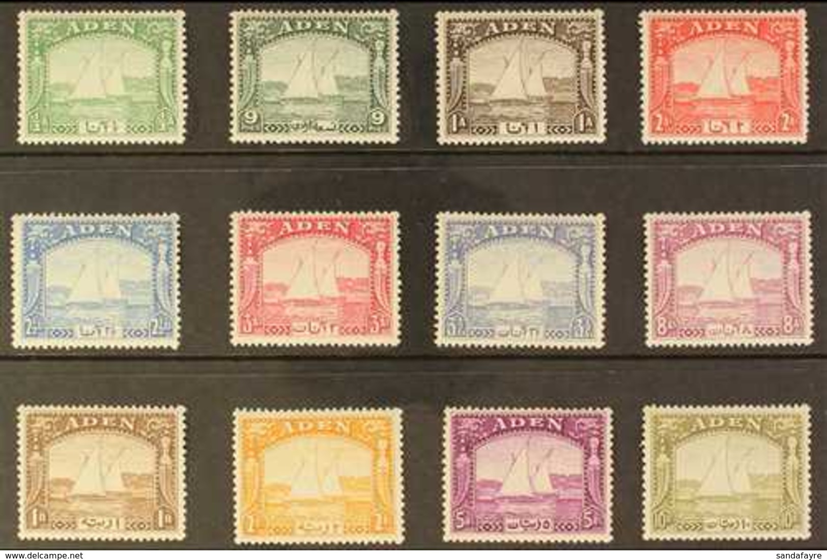 1937  "Dhow" Definitives Complete Set, SG 1/12, Very Fine Lightly Hinged Mint. (12 Stamps) For More Images, Please Visit - Aden (1854-1963)