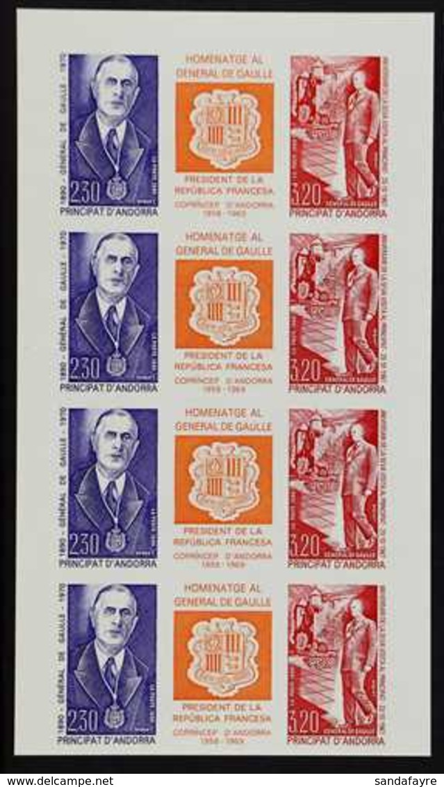FRENCH  1972 Honouring Gen. De Gaulle Imperf Block Of 4 Triptychs, Yv 225Aa, Very Fine Never Hinged Mint. For More Image - Autres & Non Classés
