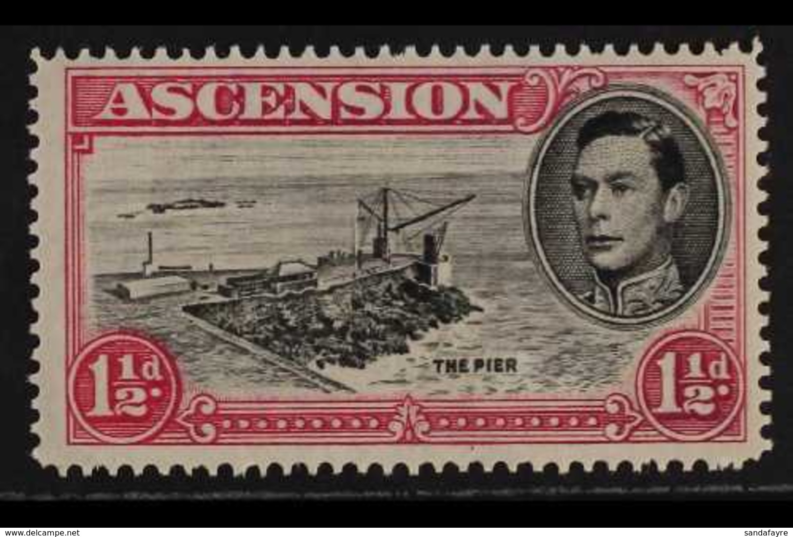 1938  1½d Black And Vermilion, Variety "cut Mast And Railings", SG 40db, Very Fine Mint. For More Images, Please Visit H - Ascension (Ile De L')