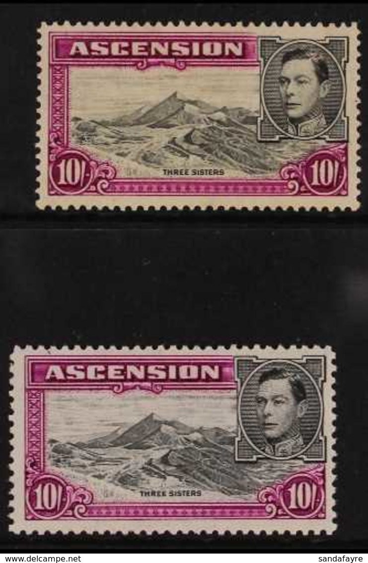 1938-44  10s. Black And Bright Purple, Perf. 13½ And 13, SG 47/47b, Fine Mint. (2) For More Images, Please Visit Http:// - Ascension