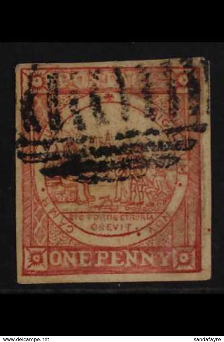 NEW SOUTH WALES  1850. 1d Reddish Rose (soft Yellowish Paper), Plate I, No Clouds, SG 3, Imperf With 4 Clear Margins, Fi - Autres & Non Classés