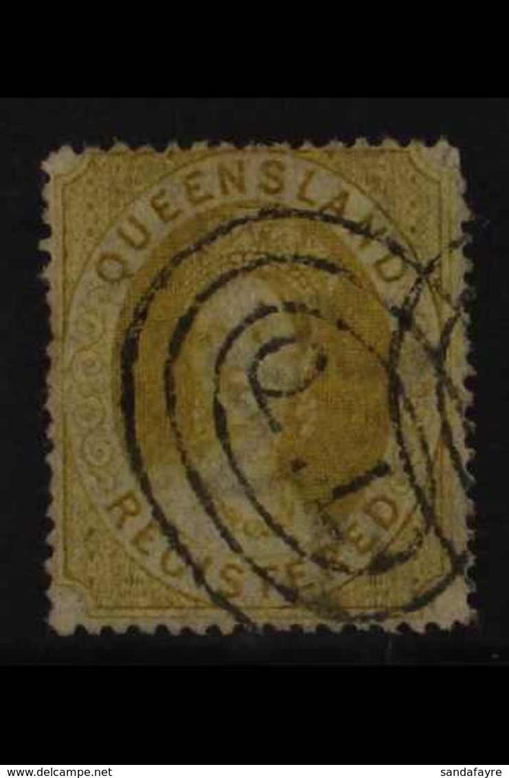 QUEENSLAND  1860-61 Wmk Small Star, Clean-cut Perf 14-16, "REGISTERED" (6d) Olive-yellow, SG 11, Finely Used With "Q.L." - Autres & Non Classés