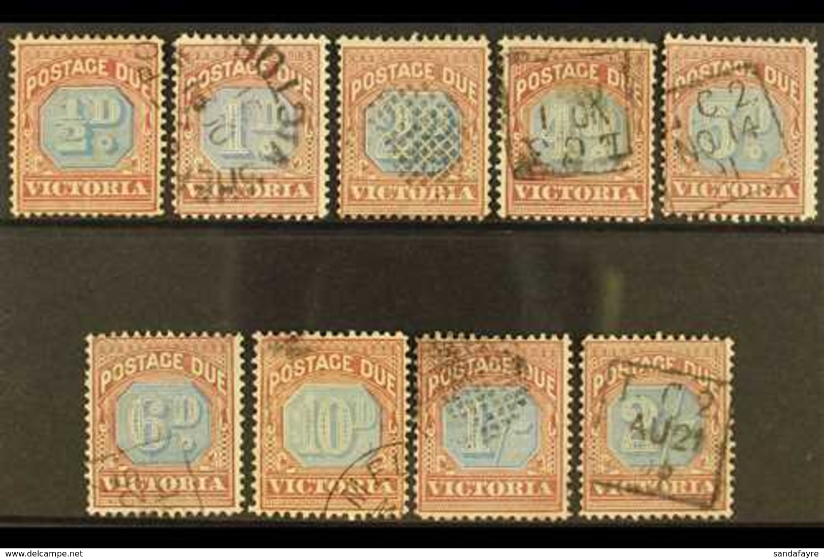 VICTORIA  POSTAGE DUES 1890-94 (dull Blue And Deep Claret) Set Complete To 2s, SG D1/D9, Fine Used, The 10d Is Cancelled - Andere & Zonder Classificatie