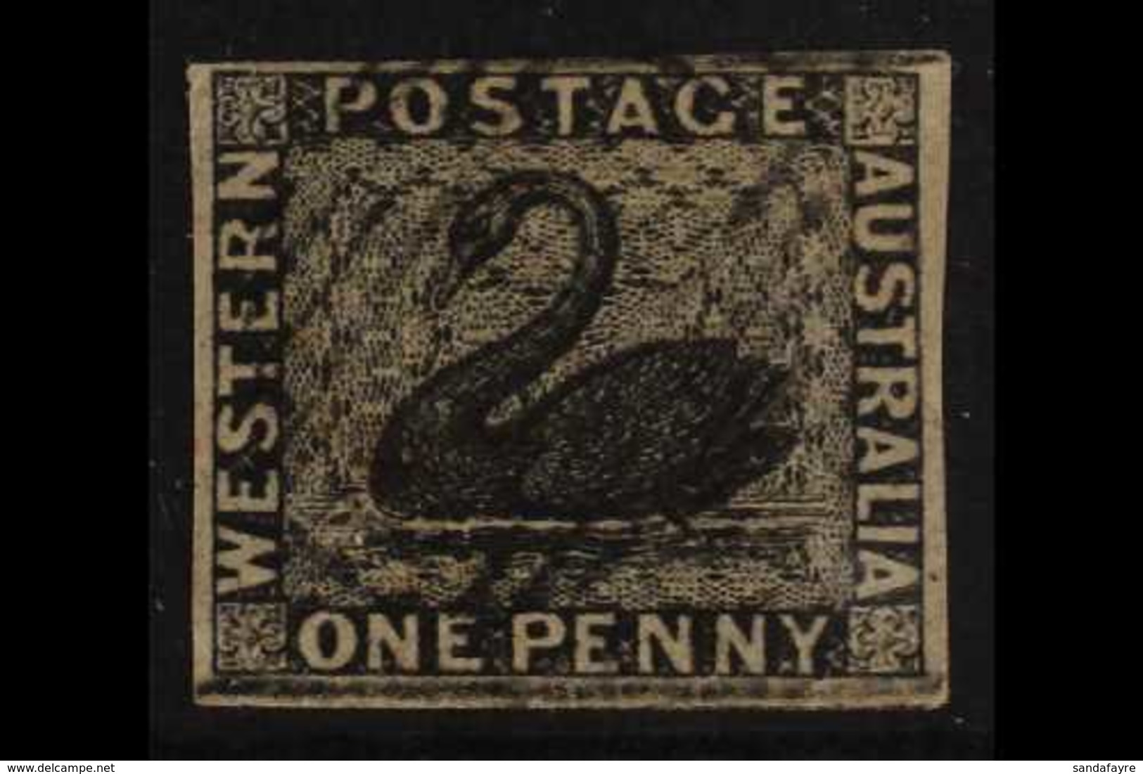 WESTERN AUSTRALIA  1854 1d Black Imperf, SG 1, Four Clear Margins, Very Fine Used For More Images, Please Visit Http://w - Autres & Non Classés