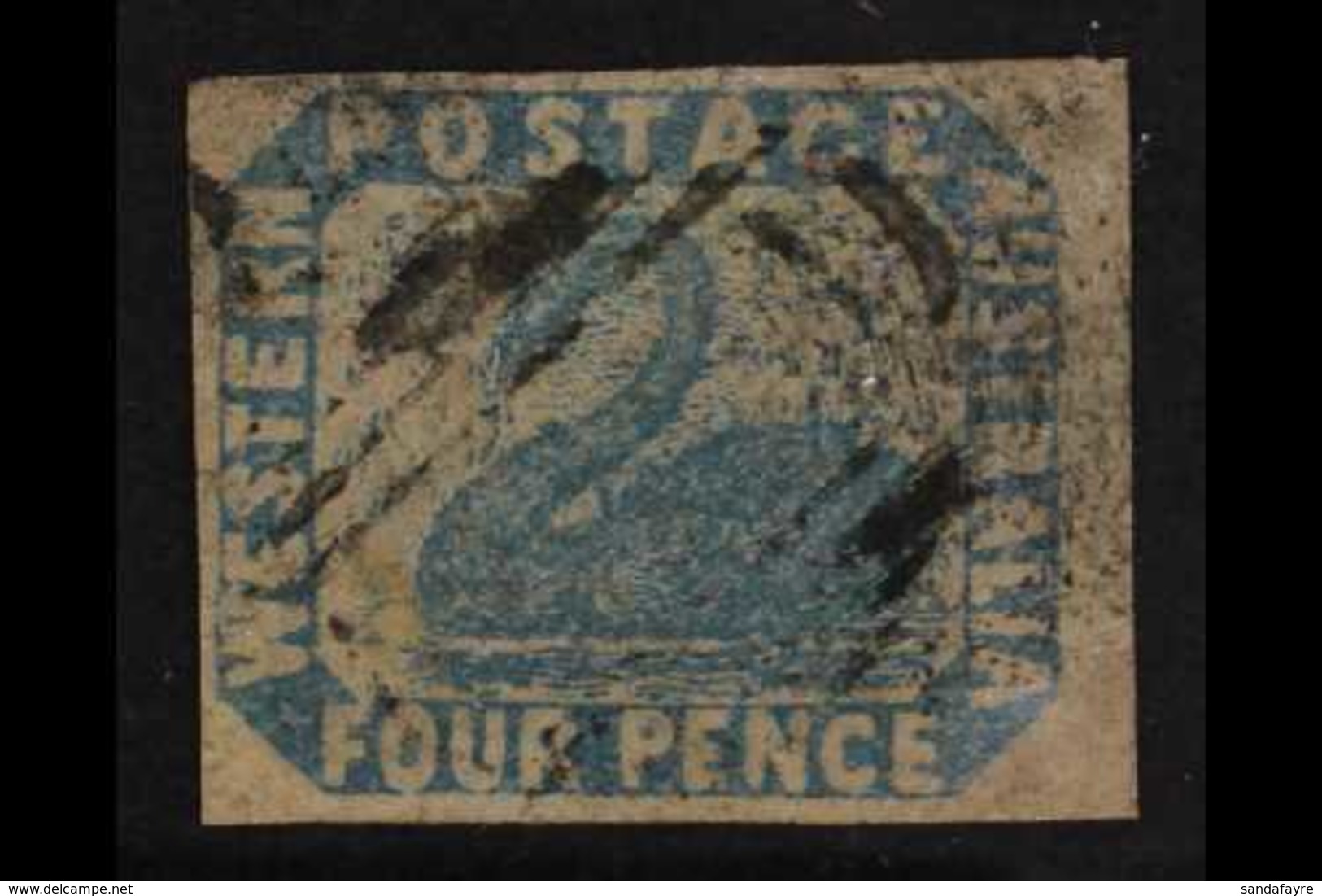 WESTERN AUSTRALIA  1954-55 4d Pale Blue Imperf, SG 3, Expertly Repaired Corner, Fine Used. Lovely Looking Stamp. For Mor - Andere & Zonder Classificatie