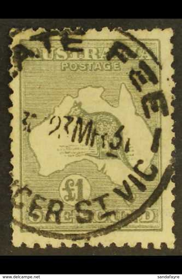 1923-4  £1 Grey 'Roo, SG 75, Used With "Late Fee" C.d.s., Blunt Perfs At Left, Cat.£325. For More Images, Please Visit H - Andere & Zonder Classificatie