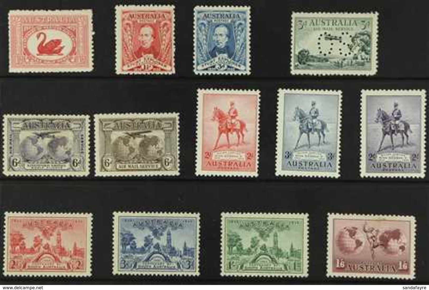 1929-36 FINE MINT KGV COMMEMORATIVES  Presented On A Stock Card With Sturt Set, Jubilee Set, SA Set & More. (13 Stamps)  - Autres & Non Classés