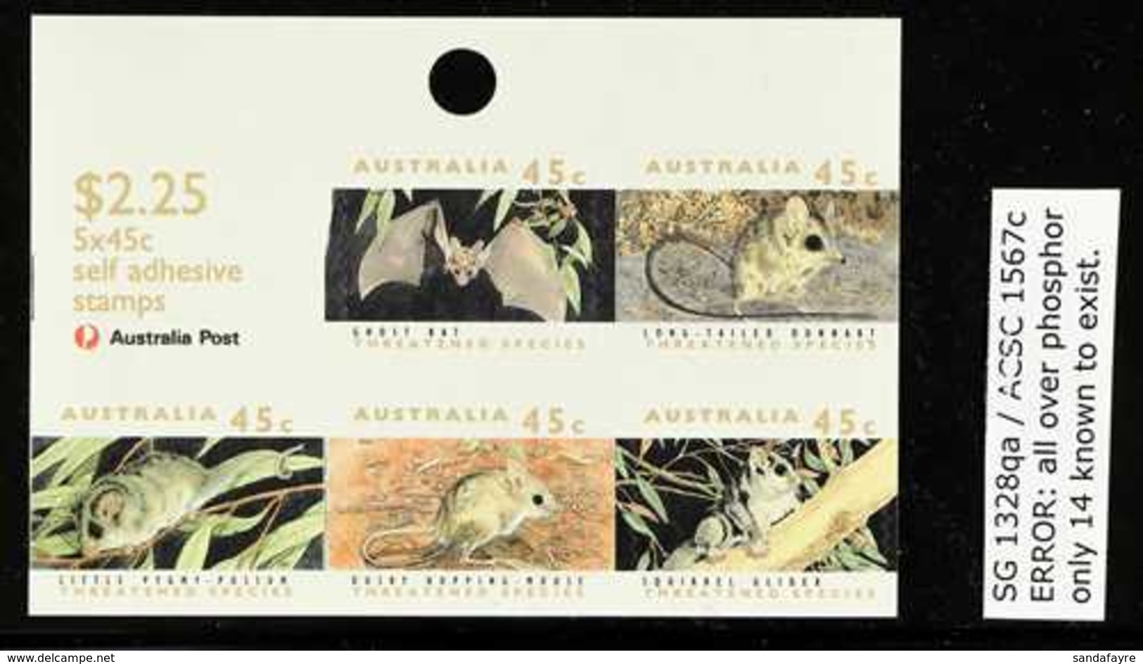 1992  Threatened Species Sheetlet Of 5 TRIAL PRINTING With No Bands As The Phosphor Helecon Coating Covers The Whole Sur - Other & Unclassified