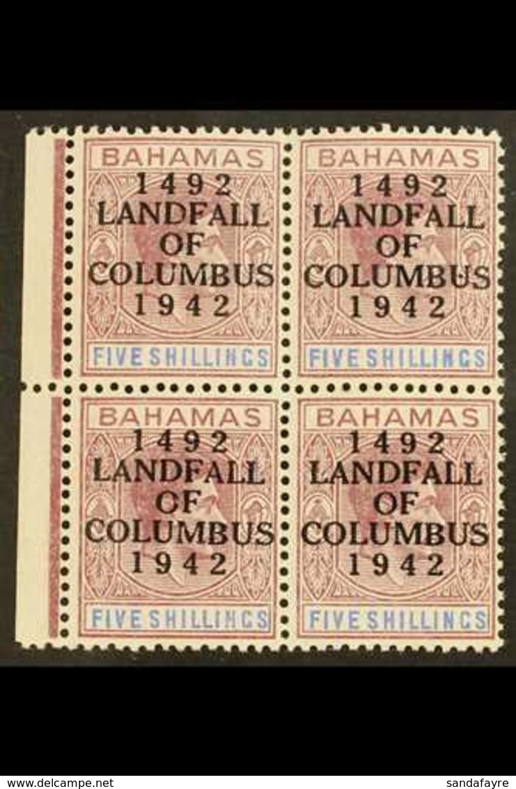 1942  5s Purple & Blue "Landfall Of Columbus" Overprint Ordinary Paper, SG 174a, Very Fine Never Hinged Mint Marginal BL - Autres & Non Classés