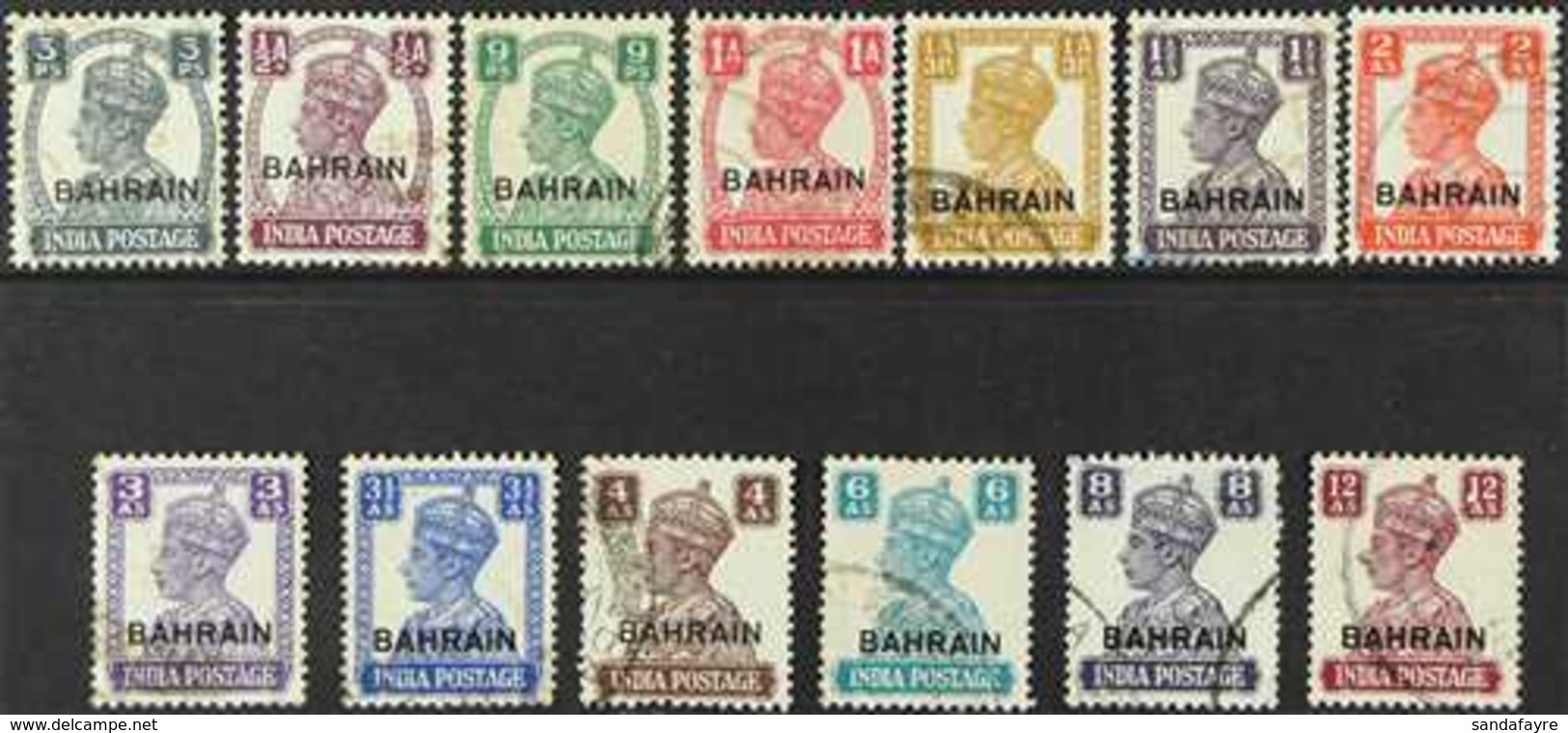 1942-45  Overprints Complete Set, SG 38/50, Fine Cds Used. (13 Stamps) For More Images, Please Visit Http://www.sandafay - Bahrein (...-1965)